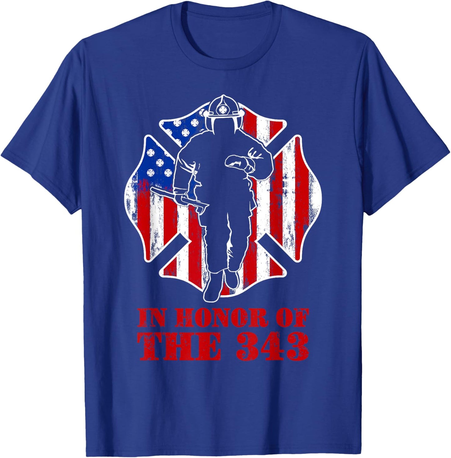 in Memory and Honor We Will Never Forget 343 Firefighter T-Shirt - T-Shirt | Royal