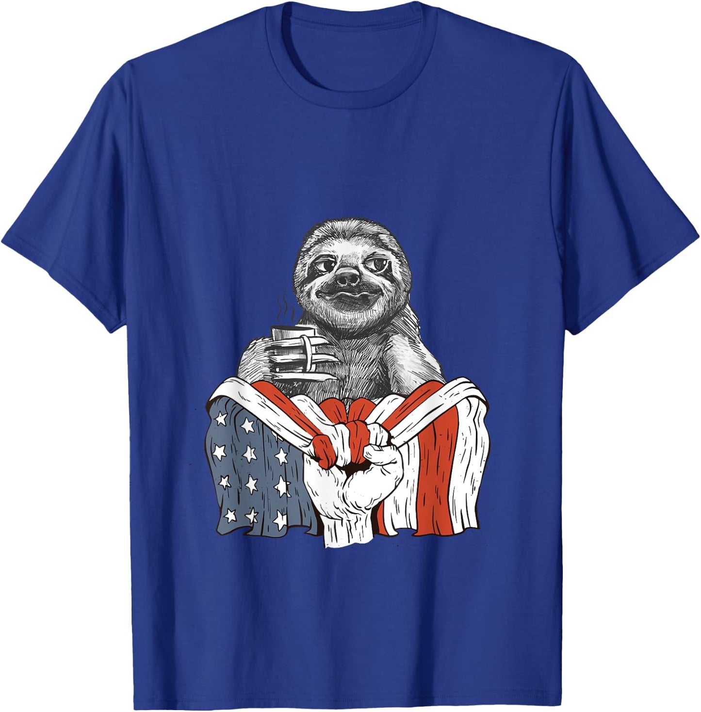 Sloth and Coffee with American Flag Men T-Shirt - T-Shirt | Royal