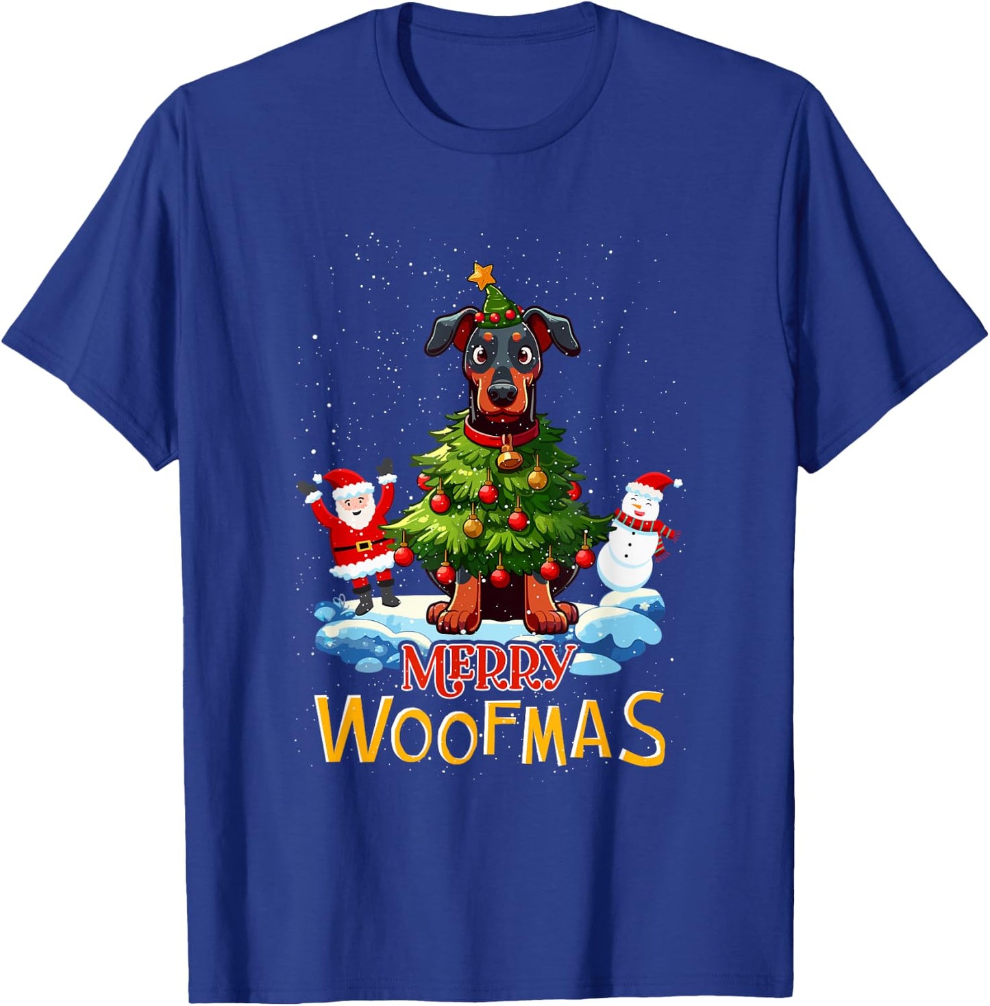 Doberman Merry Christmas Tree Lights Dog X-Mas Dogs T-Shirt - T-Shirt | Royal