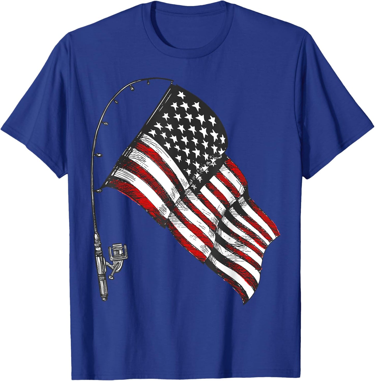 Vintage American Flag Fishing Rod Fishing Lover Fisherman T-Shirt - T-Shirt | Royal