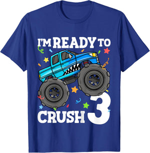 Kids Monster Truck Shark 3rd Birthday Boy Toddler 3 Three T-Shirt - T-Shirt | Royal