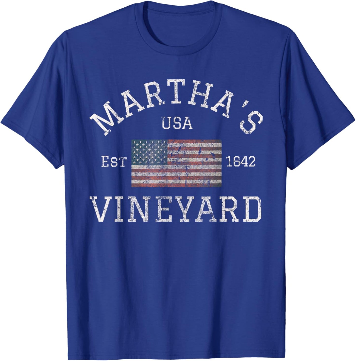 Martha's Vineyard Massachusetts American Flag USA Vintage T-Shirt - T-Shirt | Royal