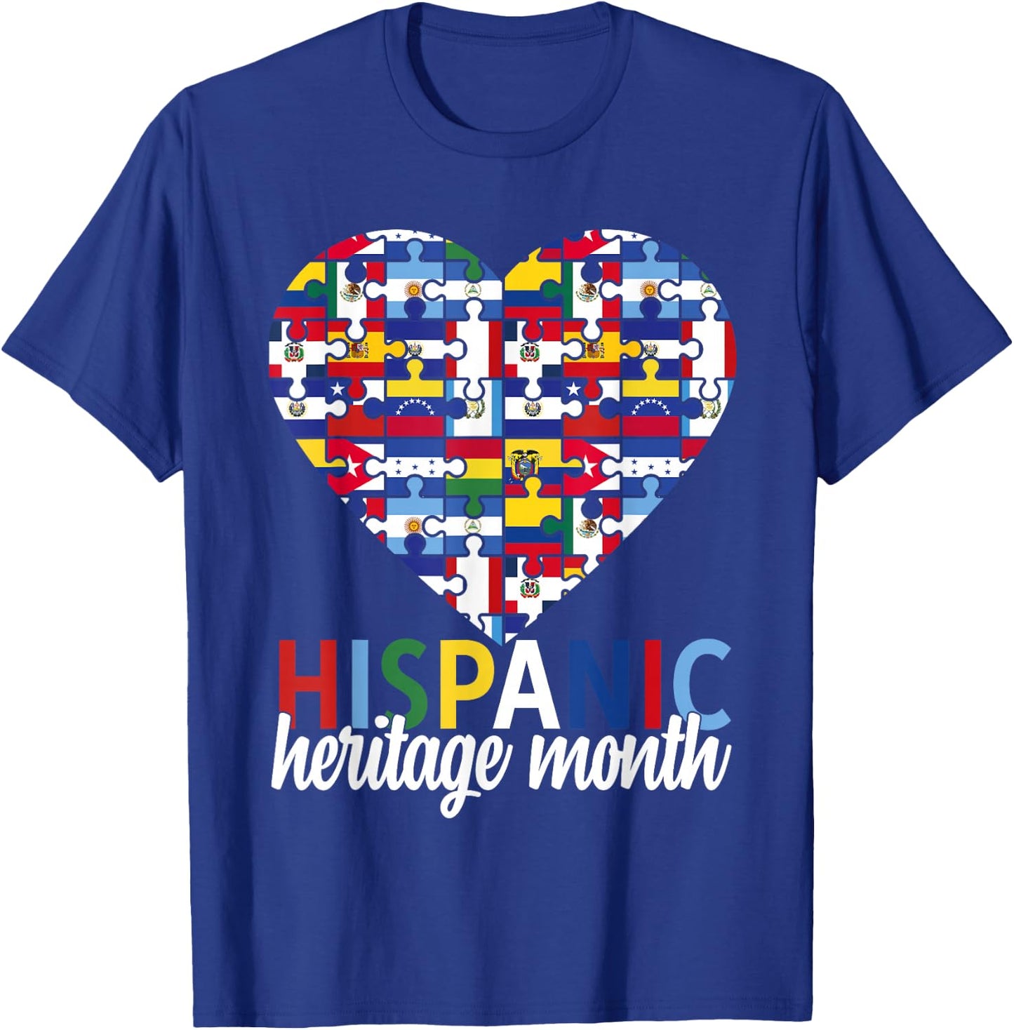 Hispanic Heritage Month All Countries Flags Heart Men Women T-Shirt - T-Shirt | Royal