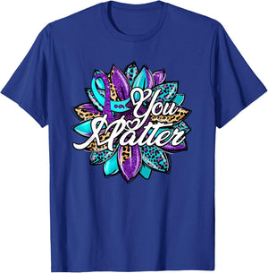 You Matter Sunflower Semicolon Leopard Suicide Prevention T-Shirt - T-Shirt | Royal