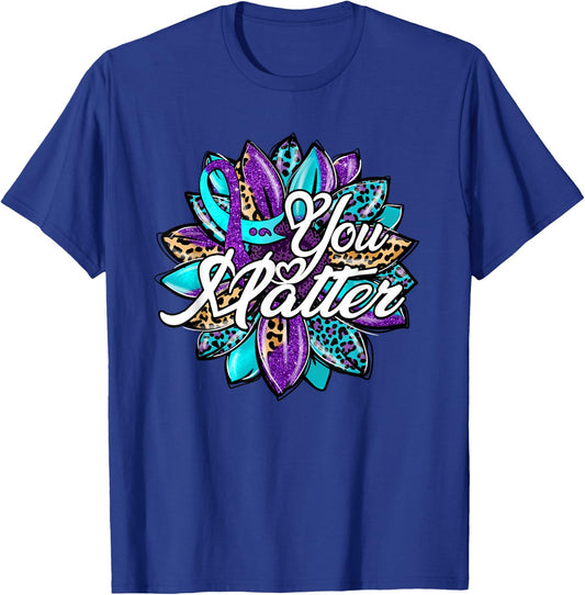 You Matter Sunflower Semicolon Leopard Suicide Prevention T-Shirt - T-Shirt | Royal