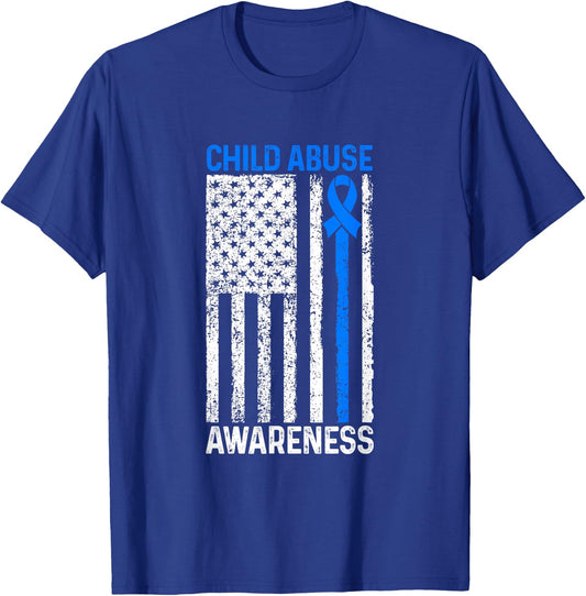 Child Abuse Awareness US Flag Child Abuse Prevention Month T-Shirt - T-Shirt | Royal