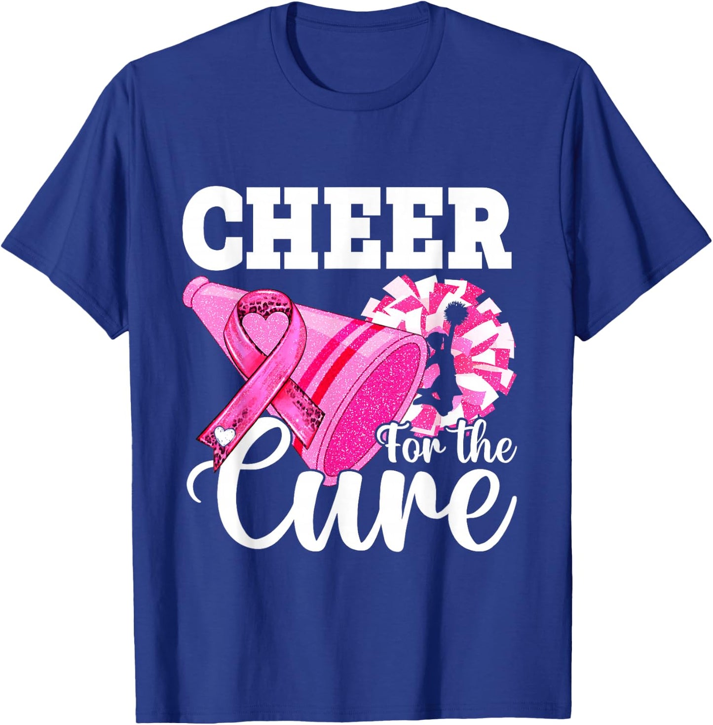 Cheer for Cure Pink Breast Cancer Awareness Cheerleader T-Shirt - T-Shirt | Royal
