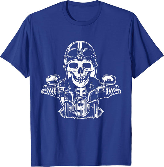 Skeleton Biker Lazy Halloween Costume Cool Motorcycle Skull T-Shirt - T-Shirt | Royal