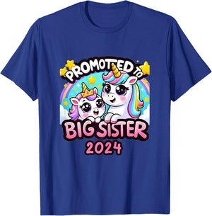 Promoted to Big Sister 2024 Unicorn Big Sis For Kids T-Shirt - T-Shirt | Royal