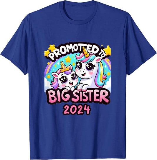 Promoted to Big Sister 2024 Unicorn Big Sis For Kids T-Shirt - T-Shirt | Royal
