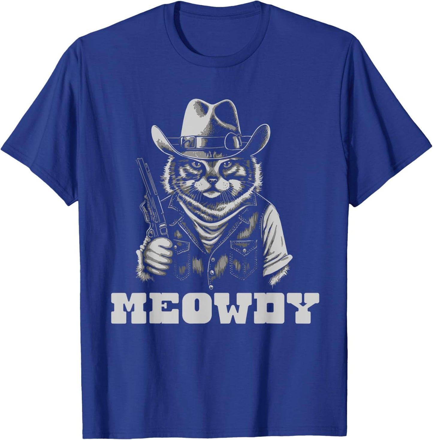 Meowdy Outlaw Funny Country Music Cat Cowboy Hat Vintage T-Shirt - T-Shirt | Royal