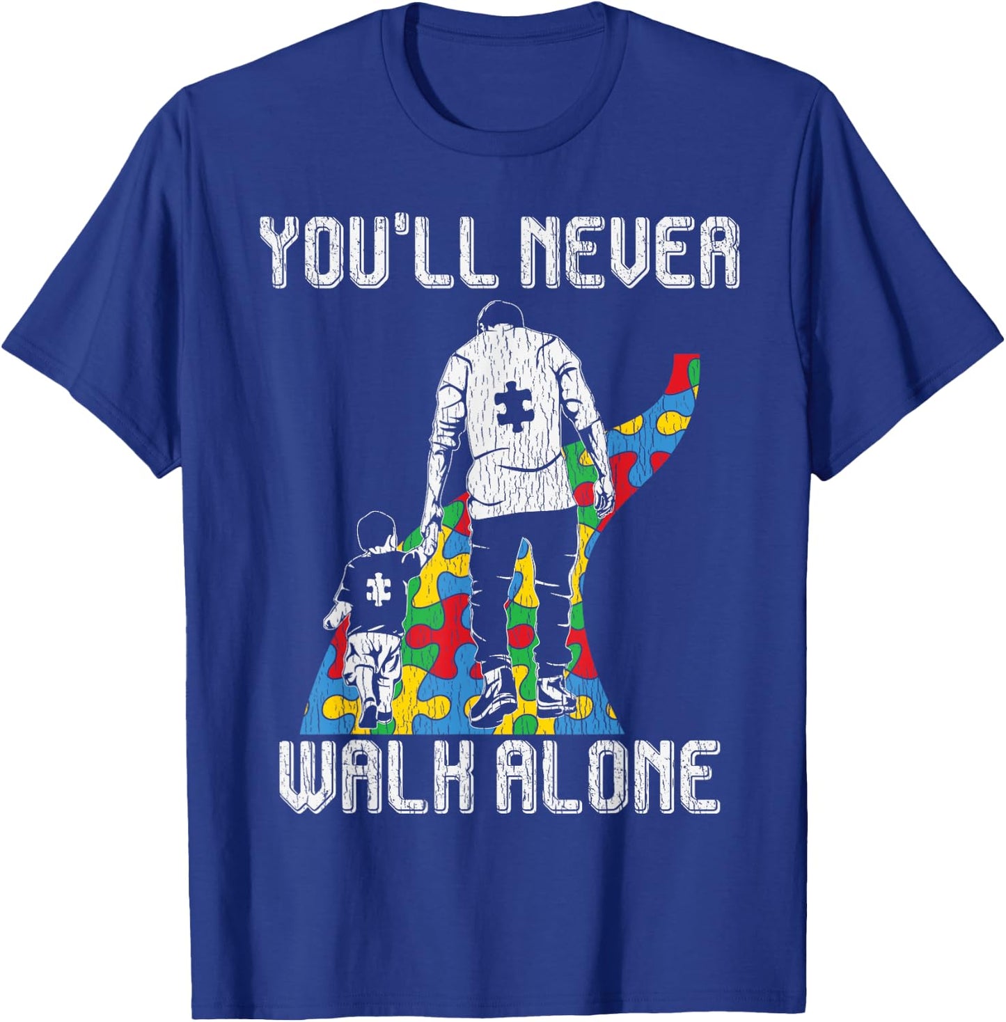 Vintage Father Son Family Autistic Kids Autism Awareness Dad T-Shirt - T-Shirt | Royal
