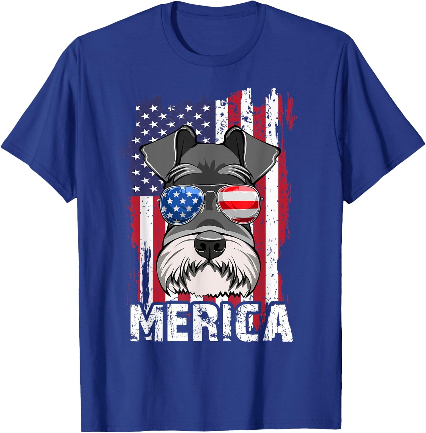 Merica 4th of July Mini Schnauzer-Shirt USA Flag Dog Mom Dad T-Shirt - T-Shirt | Royal