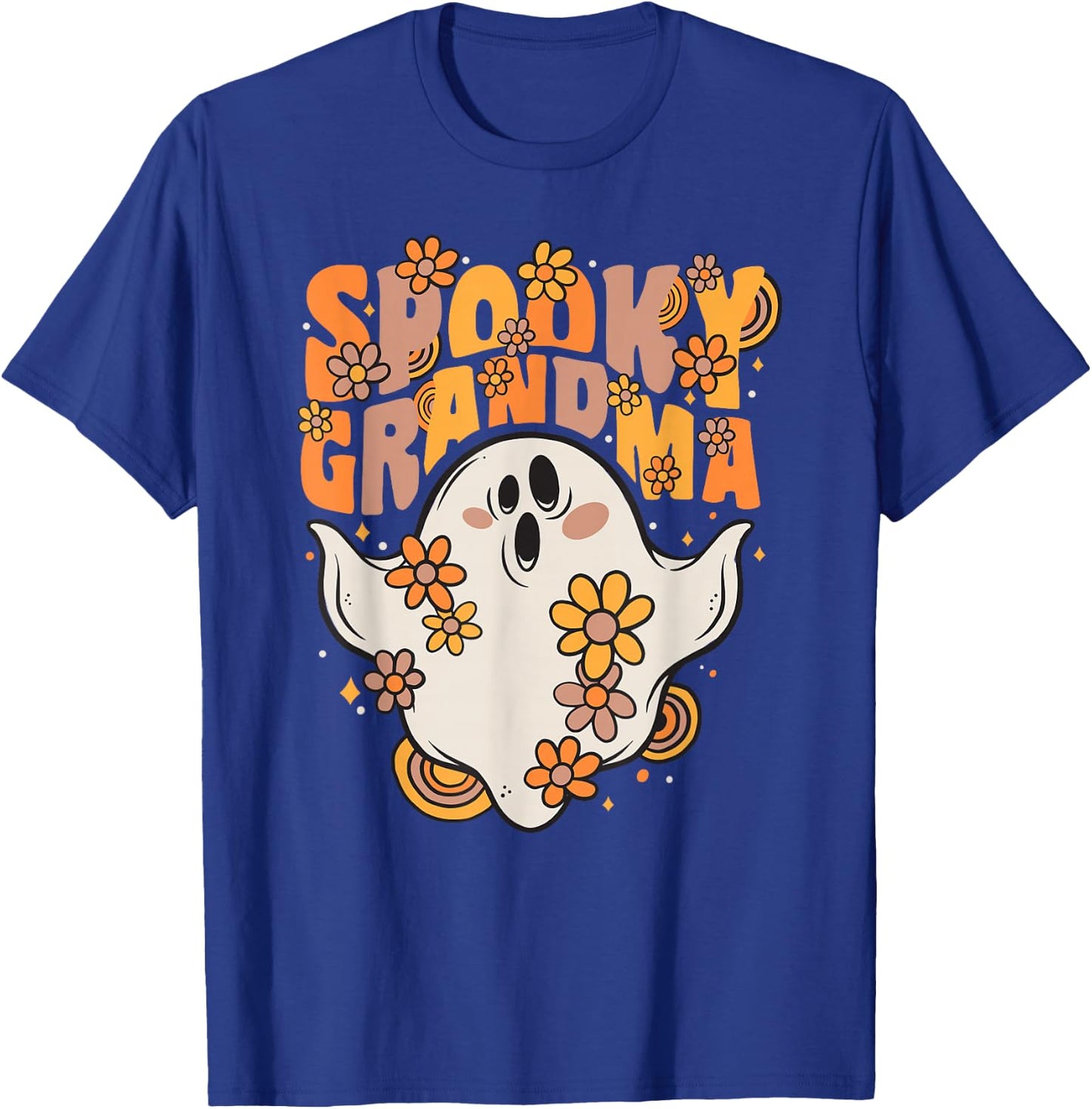 Spooky Grandma Groovy Ghost With Vintage Flowers Halloween T-Shirt - T-Shirt | Royal