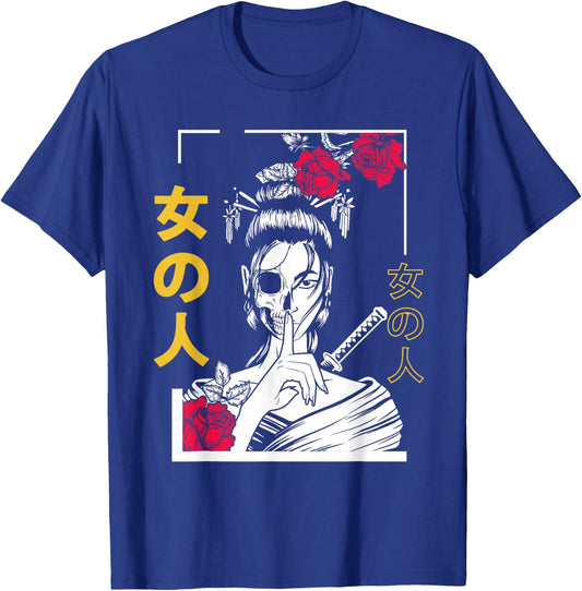 Japanese Samurai Floral Warrior Geisha Woman Tokyo Anime T-Shirt - T-Shirt | Royal