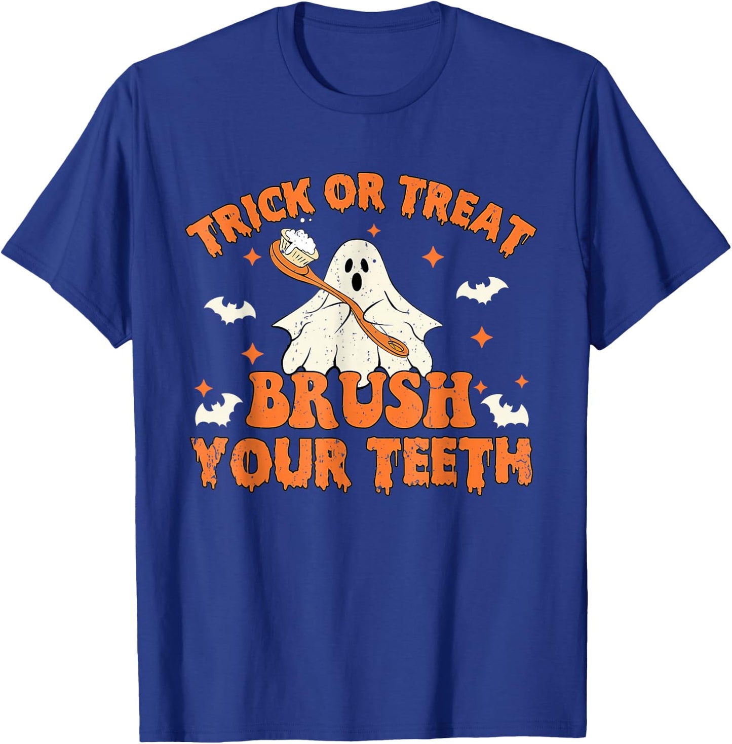 Trick Or Treat Brush Your Teeth Retro Halloween Cute Dentist T-Shirt - T-Shirt | Royal