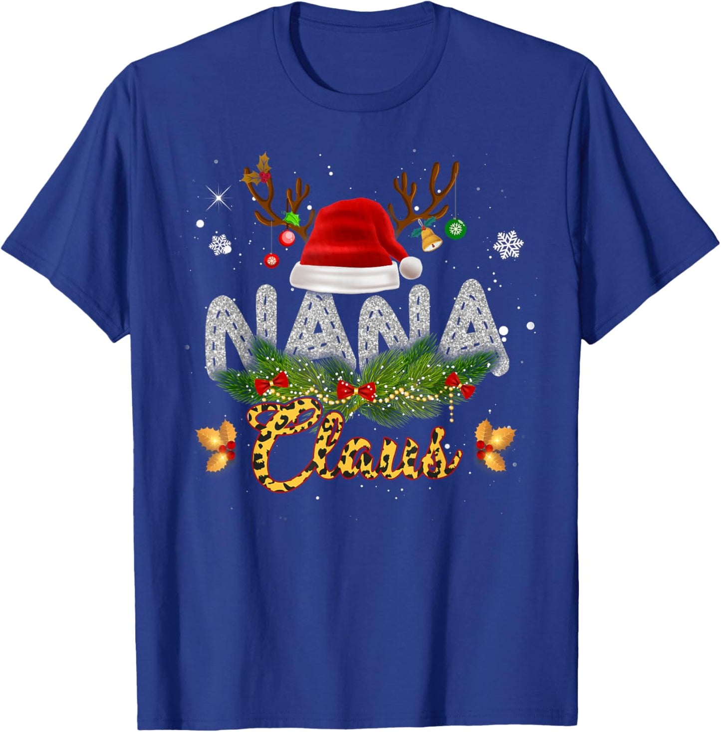 Nana Claus Leopard Christmas Funny Nana Mom Women T-Shirt - T-Shirt | Royal