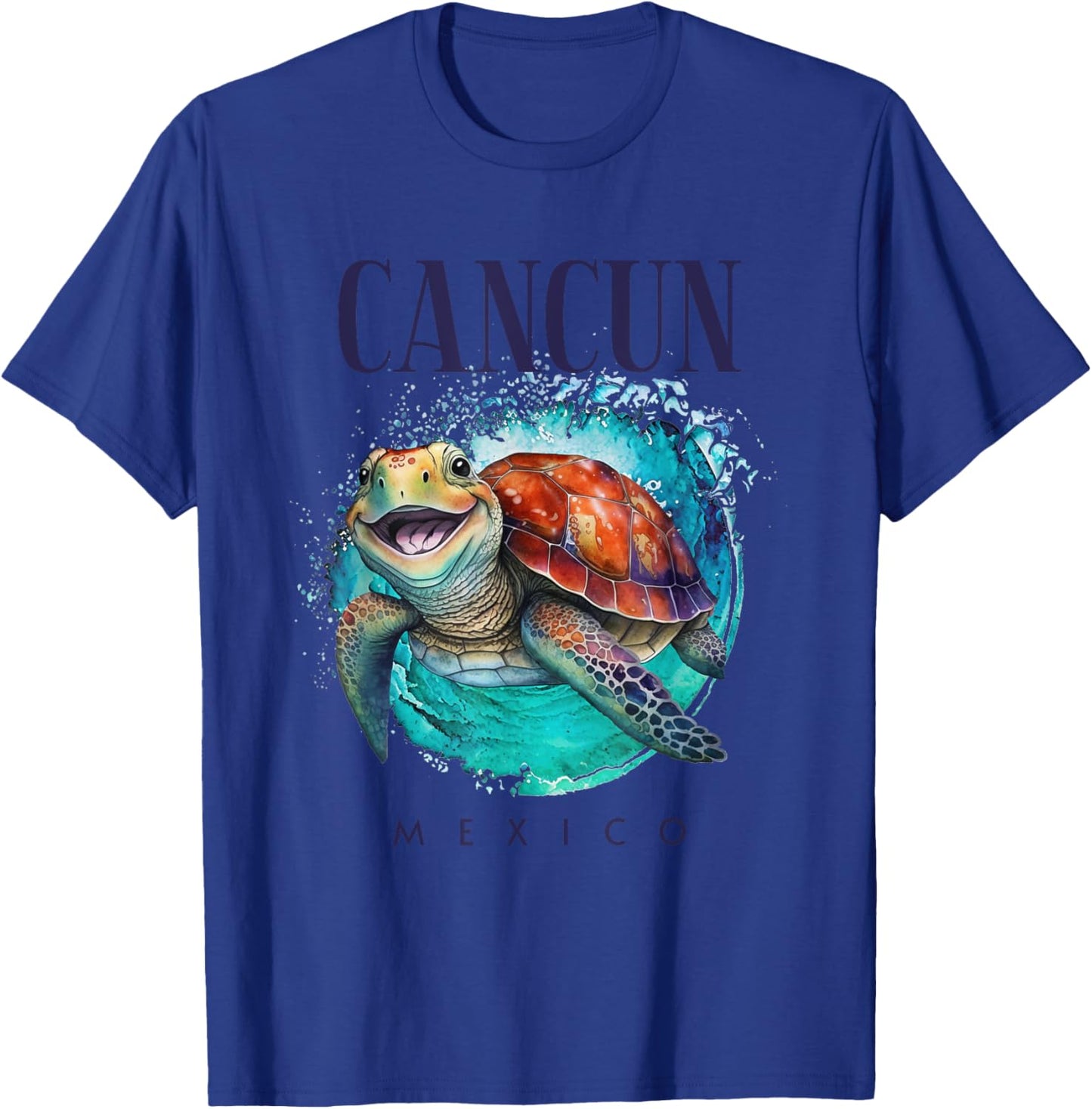 Cancun Mexico Watercolor Happy Sea Turtle T-Shirt - T-Shirt | Royal