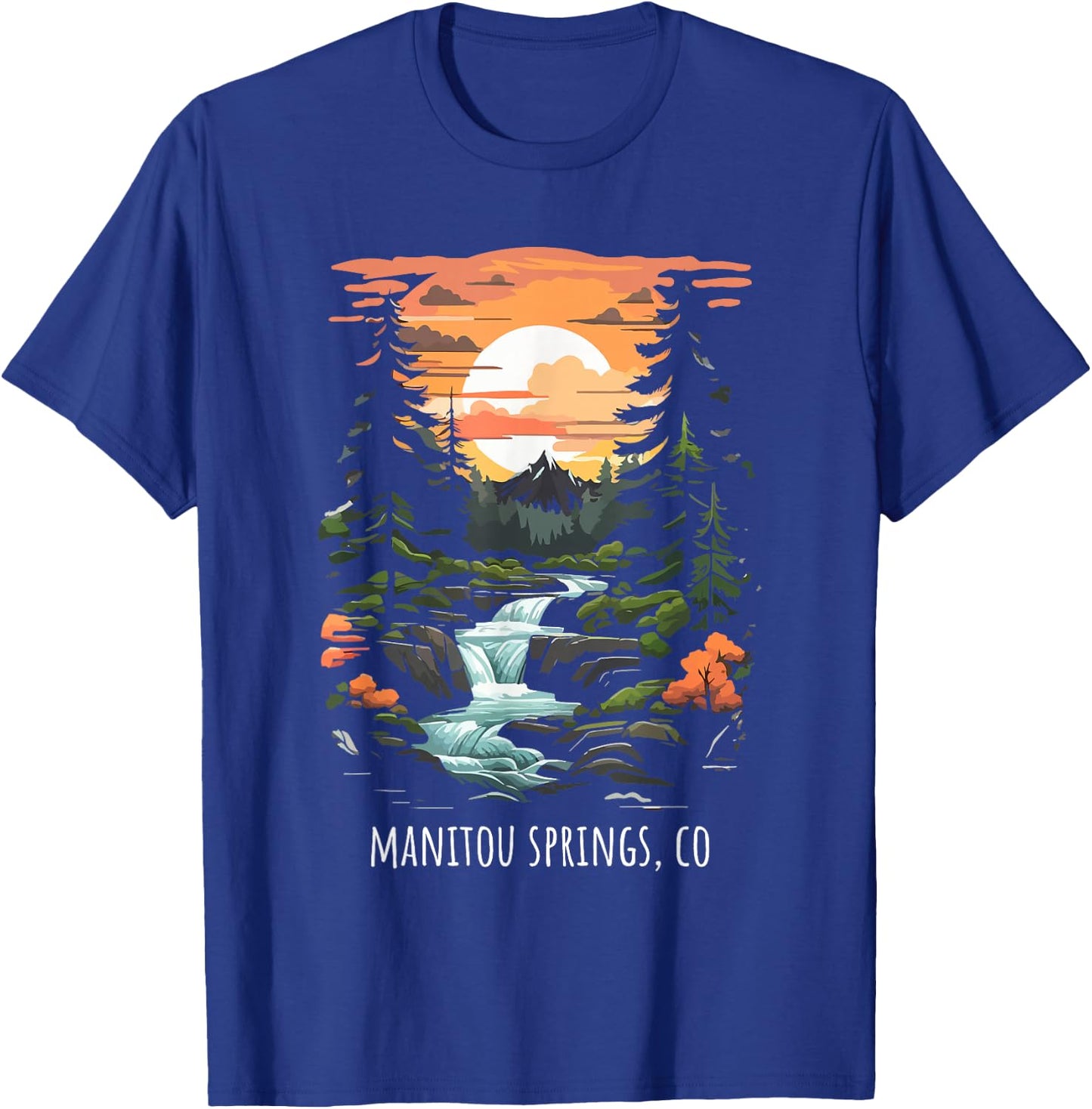 Manitou Springs CO USA Scenic Mountain Sunset Retro Style T-Shirt - T-Shirt | Royal