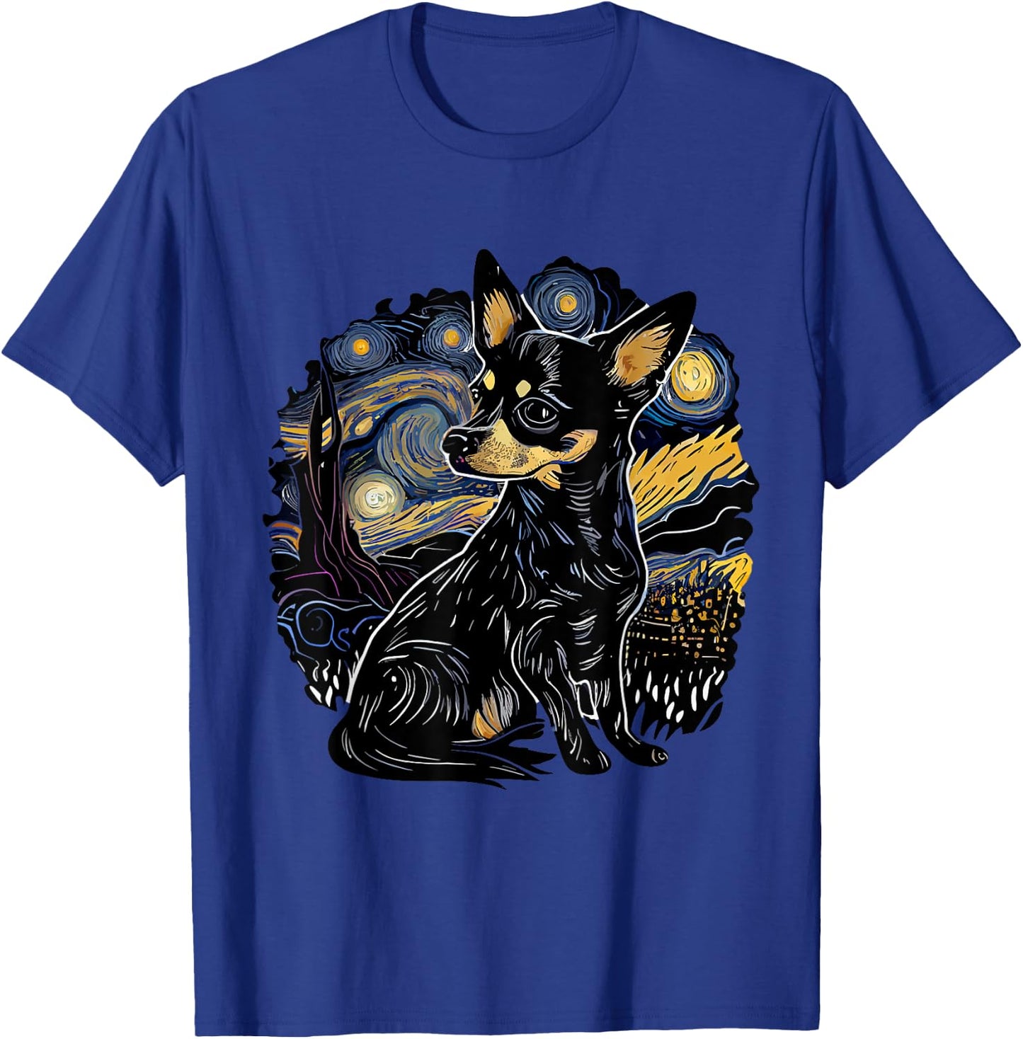 Black Chihuahua Starry Night Van Gogh Colorful T-Shirt - T-Shirt | Royal