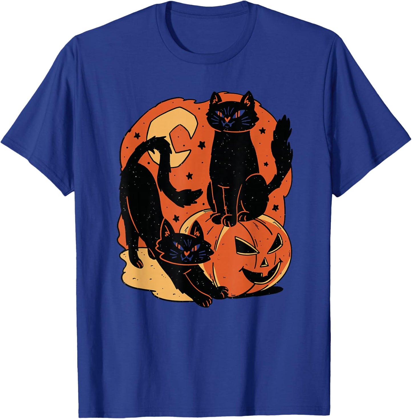 Vintage Scary Halloween Black Cats and pumpkin T-Shirt - T-Shirt | Royal