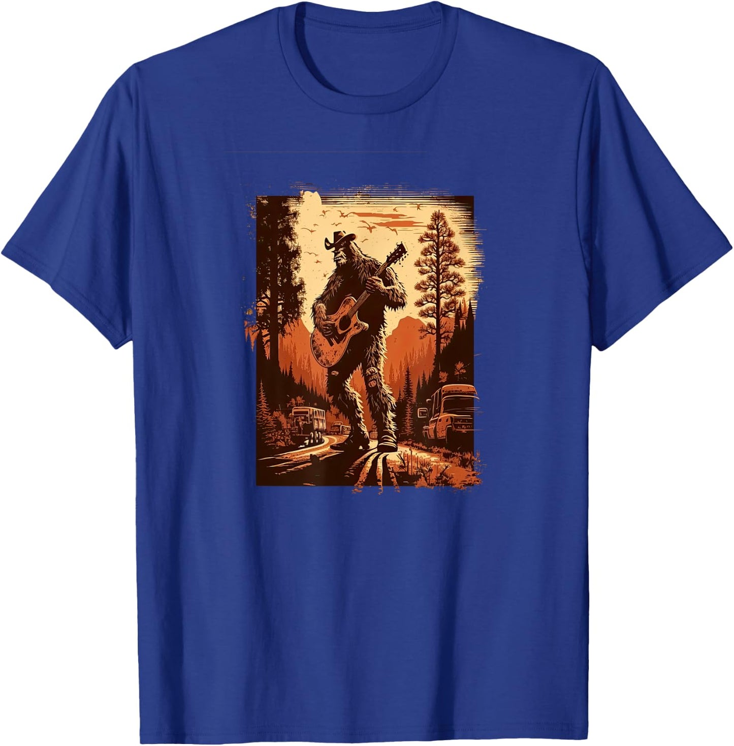 Bigfoot Sasquatch Cool Yeti Country Music Rodeo Guitar T-Shirt - T-Shirt | Royal