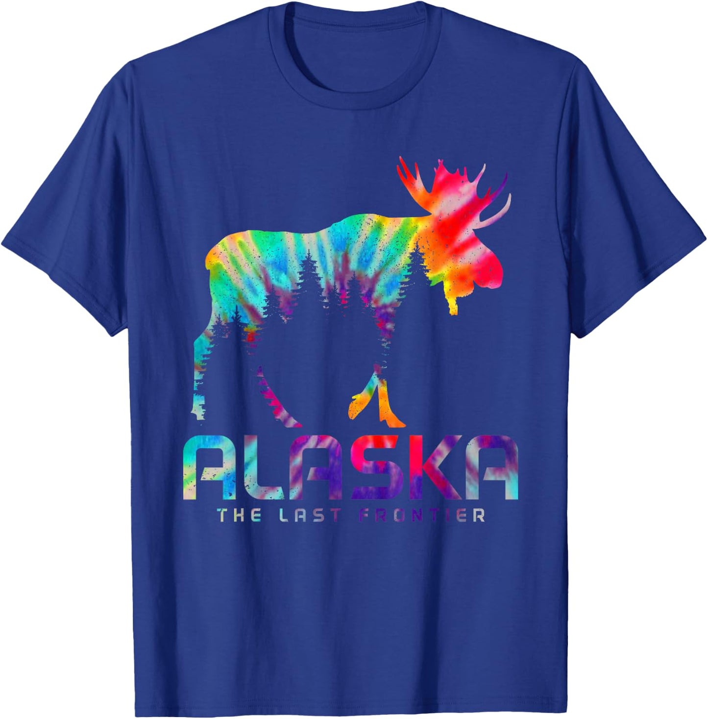 Alaska The Last Frontier Vintage Tie Dye Souvenir Moose T-Shirt - T-Shirt | Royal