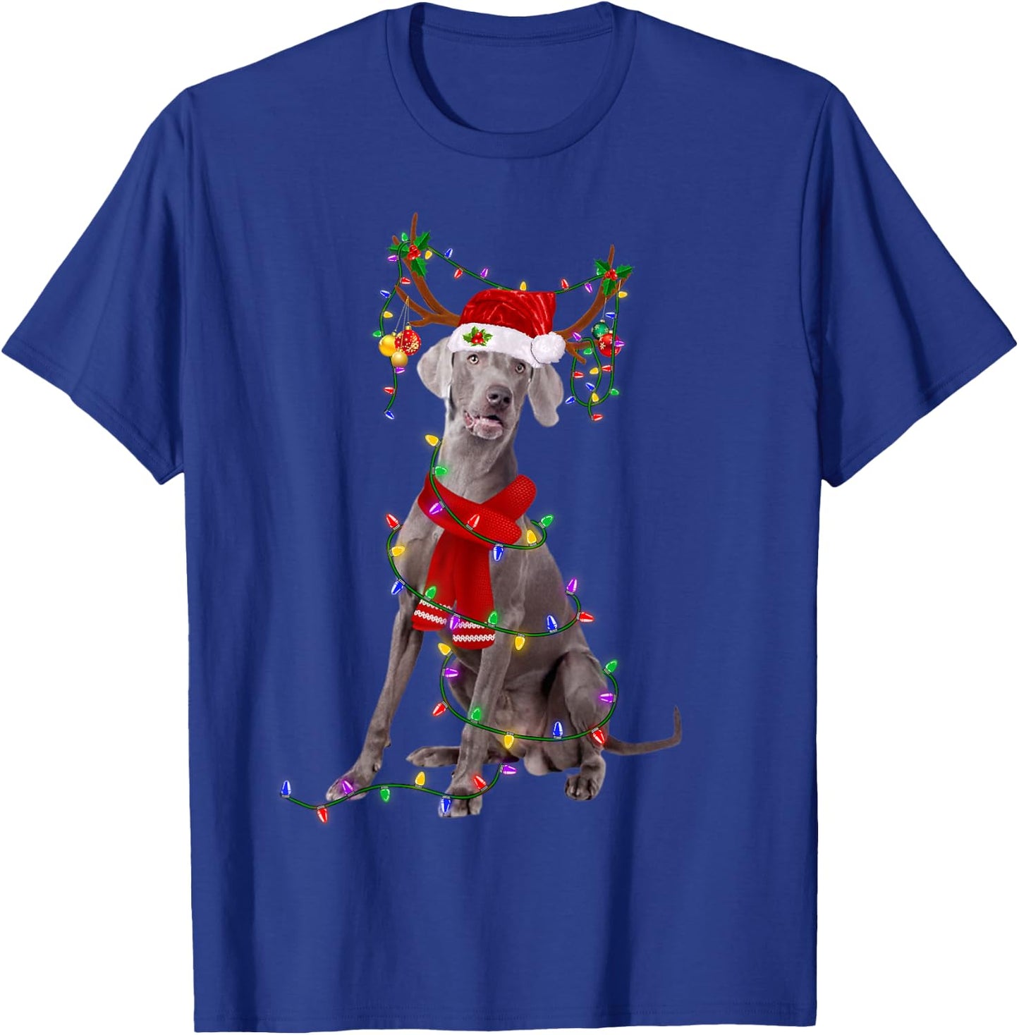 Funny Weimaraner Dog Tree Christmas Lights Xmas Pajama Men Women Kids T-Shirt - T-Shirt | Royal
