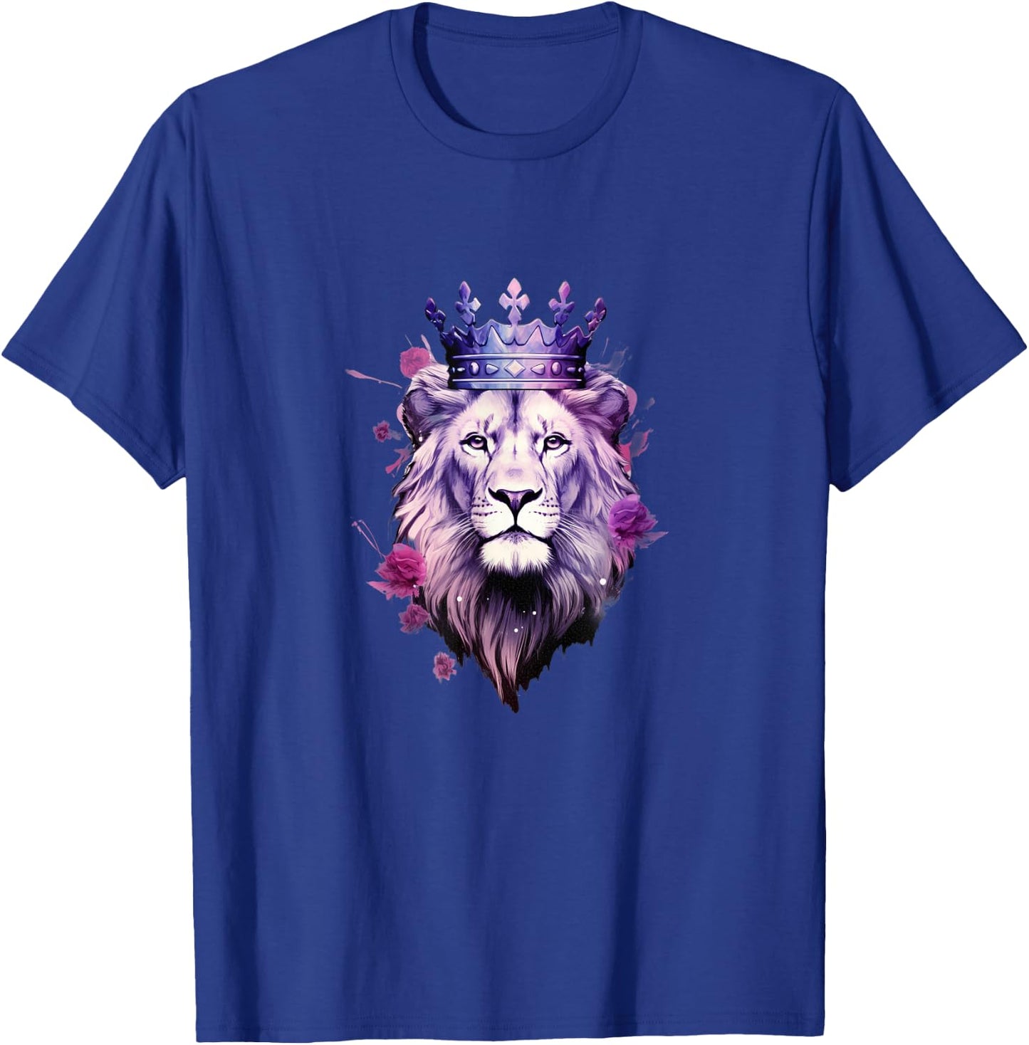 Majestic Purple Lion - Royal Crown Roses T-Shirt - T-Shirt | Royal