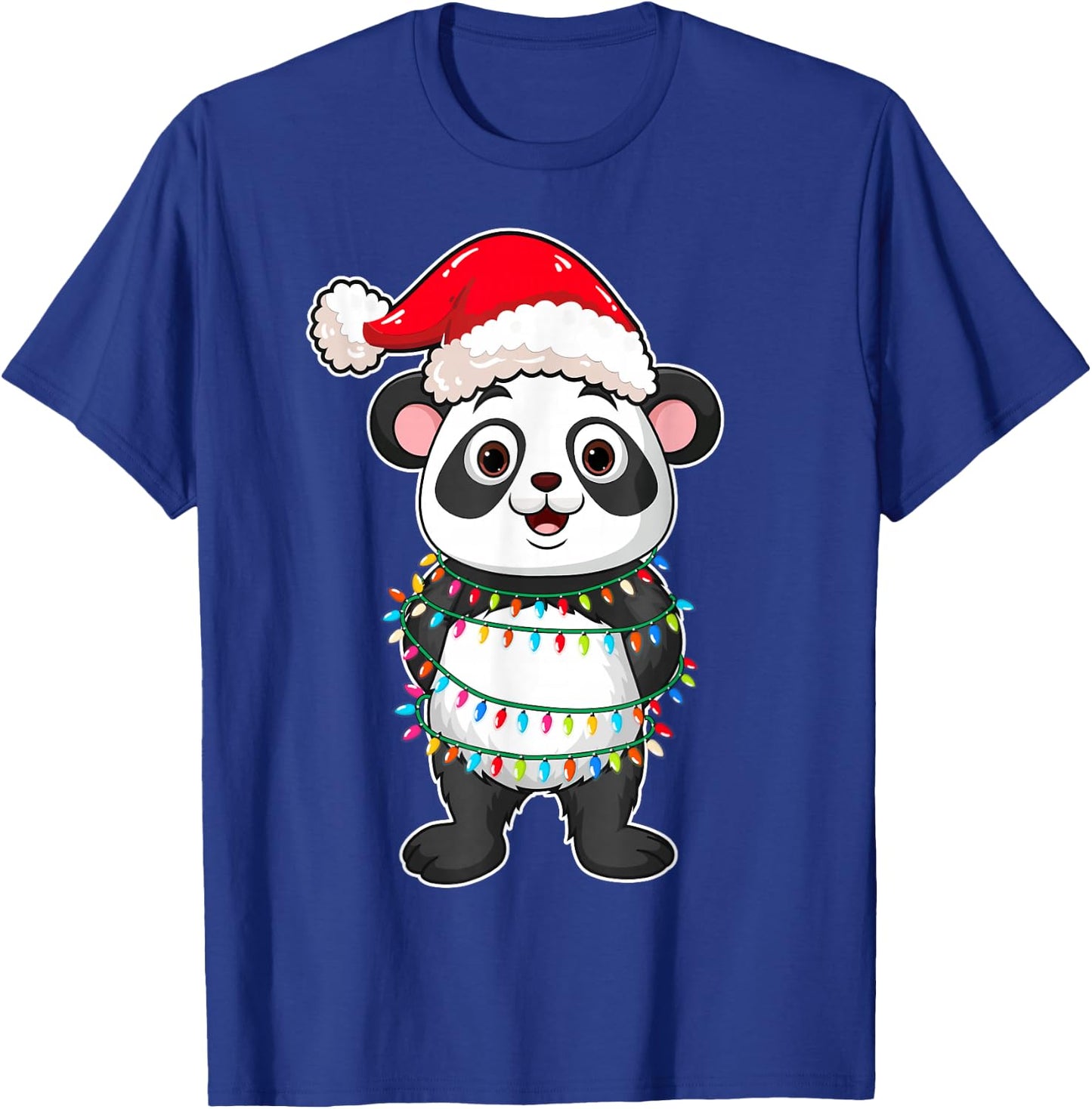 Christmas Lights Panda Wearing Xmas Hat - Cute Panda Lover T-Shirt - T-Shirt | Royal