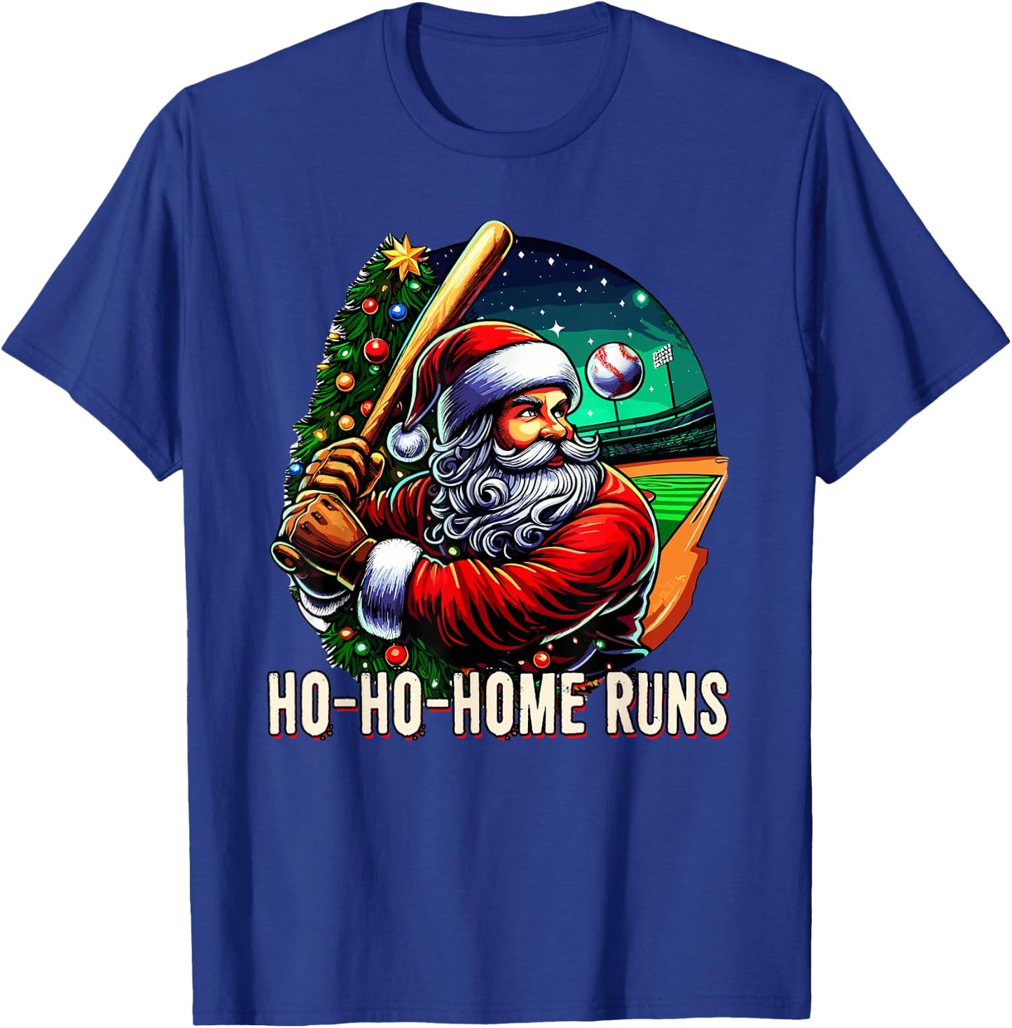 HO HO Home Runs Funny Baseball Santa Claus Sport Christmas T-Shirt - T-Shirt | Royal