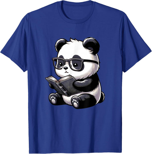 Panda Reading Book Kawaii Bookworm Librarian - Panda Reading Book Kawaii Bookworm Designs - -Adults & -Kids - Black - Small - Short Sleeve - Cotton, Polyester - Novelty T-Shirt - T-Shirt | Royal