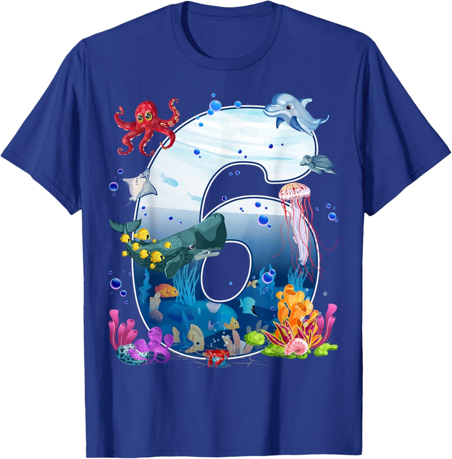 6th Birthday Party Ocean 6 Year Old Sea Fish Aquarium Boy T-Shirt - T-Shirt | Royal