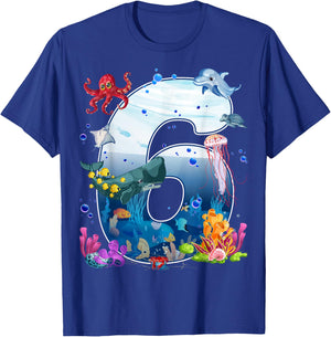 6th Birthday Party Ocean 6 Year Old Sea Fish Aquarium Boy T-Shirt - T-Shirt | Royal