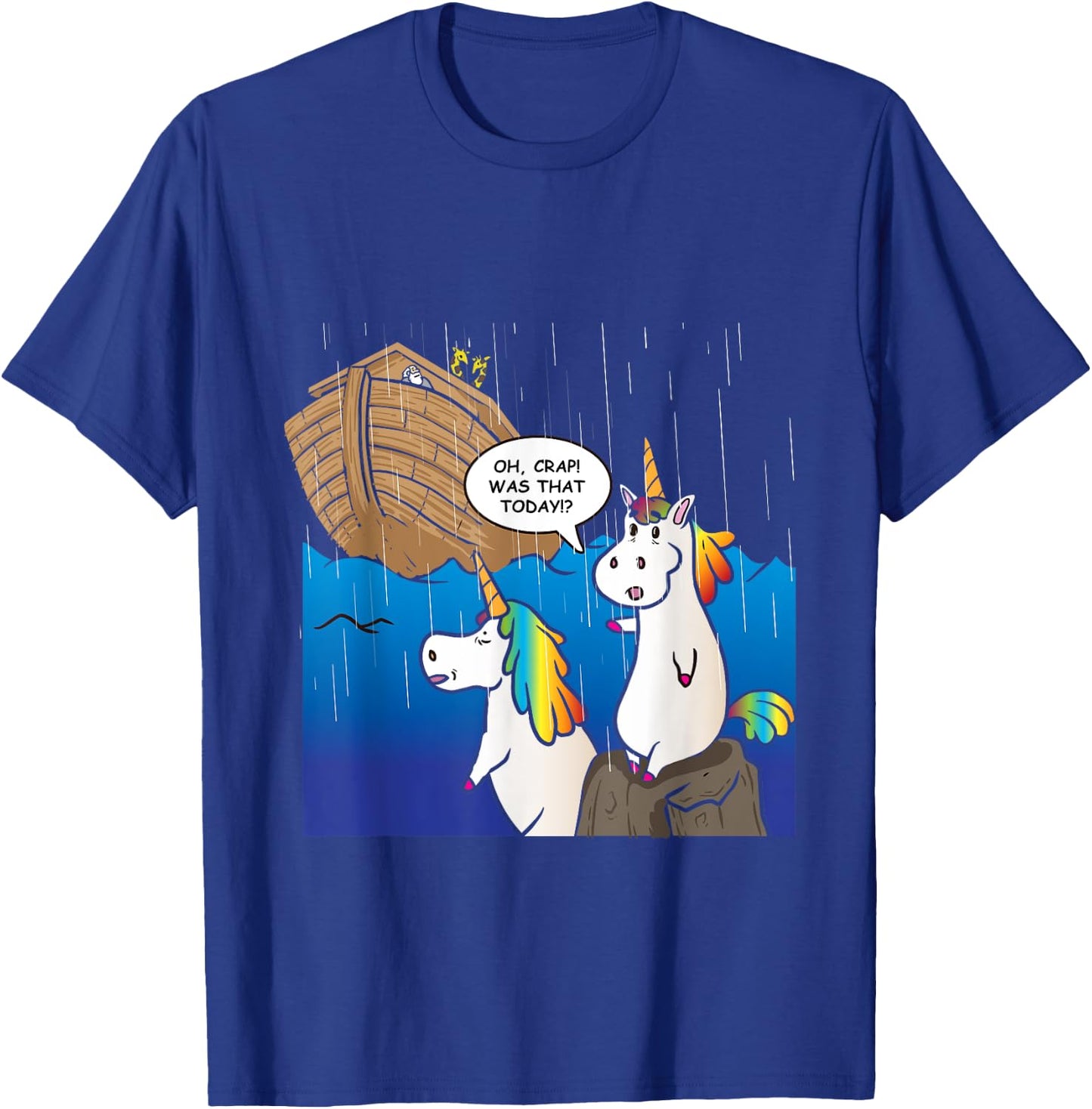 Two Unicorns Missing Ark Noah During Rain Funny Christian T-Shirt - T-Shirt | Royal