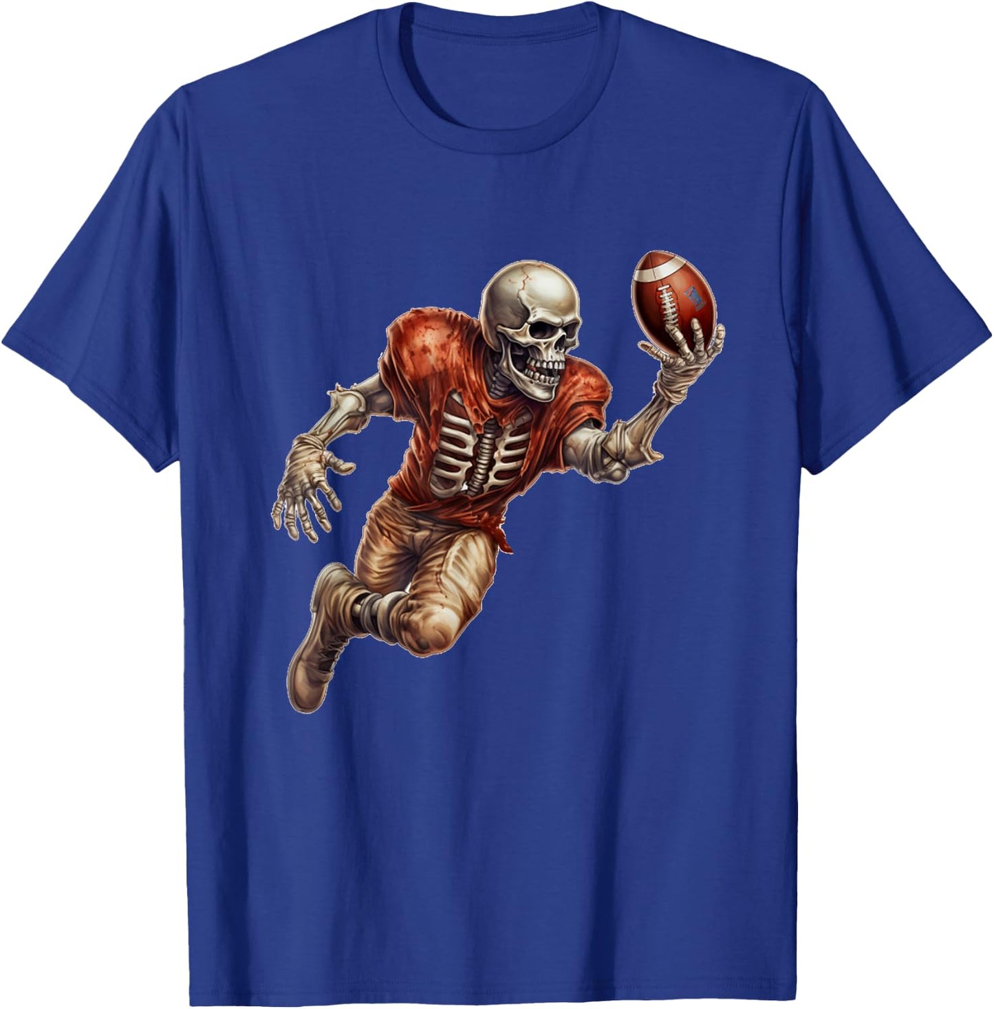 Skeleton Playing Football Cool Touchdown Halloween T-Shirt - T-Shirt | Royal