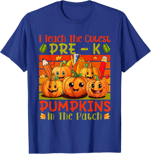Vintage I Teach The Cutest Pre-K Pumpkins In The Patch T-Shirt - T-Shirt | Royal