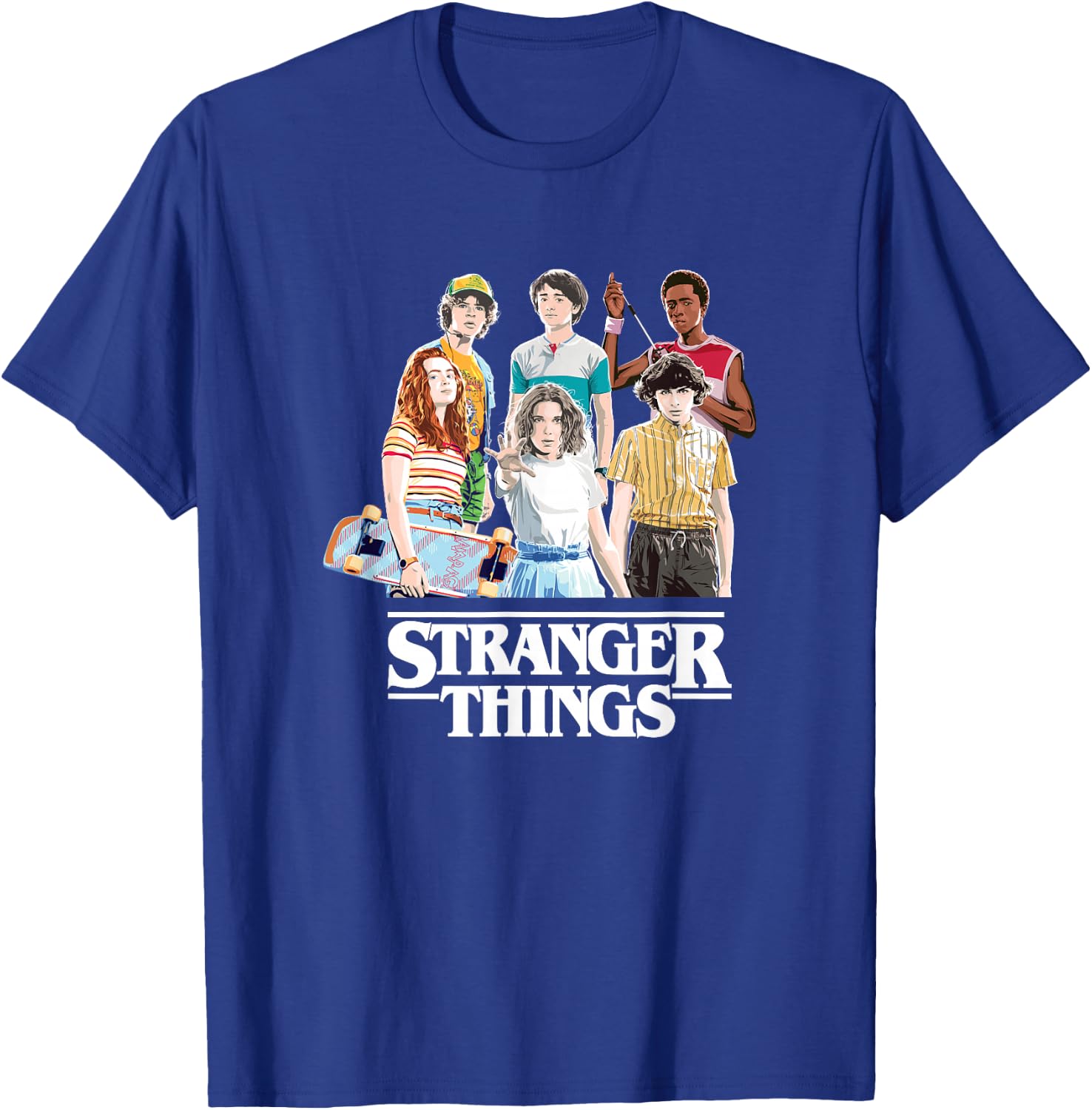 Stranger Things Retro Vintage Bleach Gradient Group Shot T-Shirt - T-Shirt | Royal