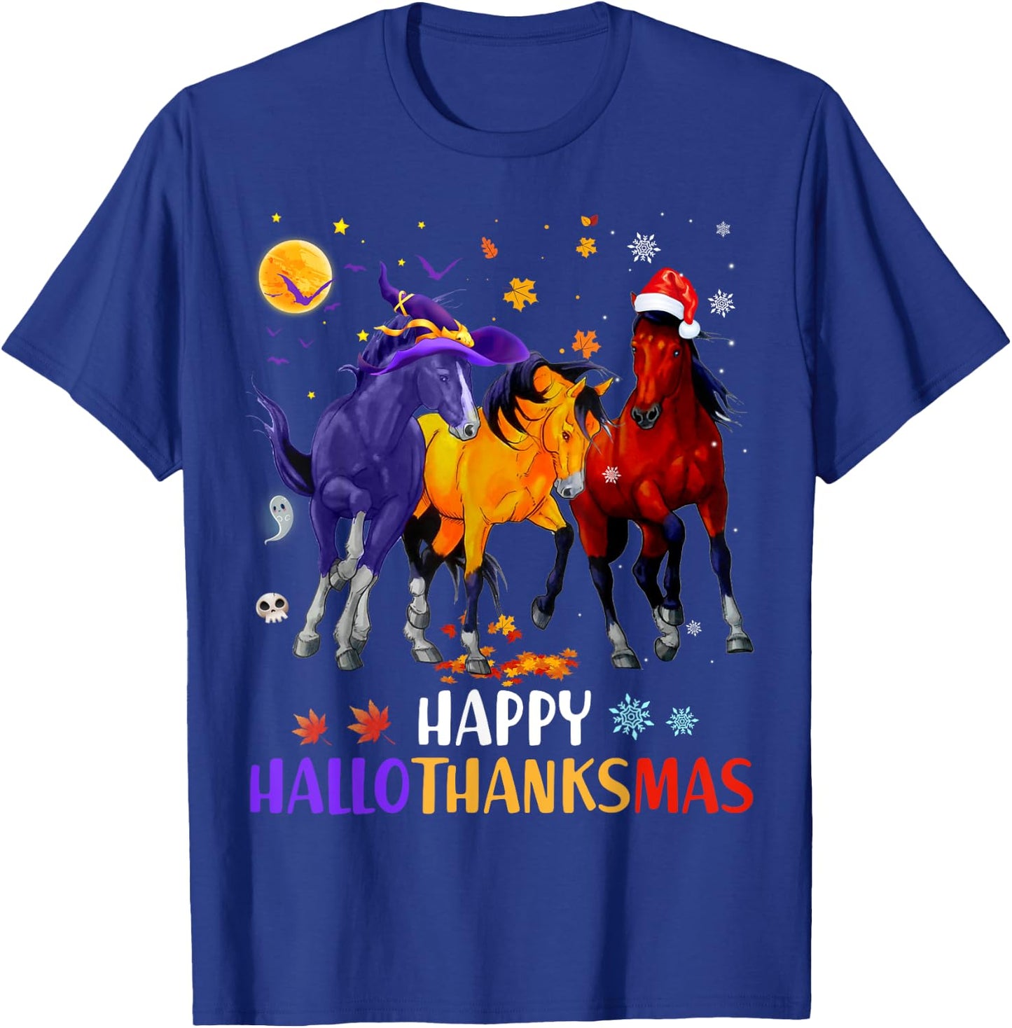 Happy Hallothanksmas Horse Halloween Thanksgiving Christmas T-Shirt - T-Shirt | Royal