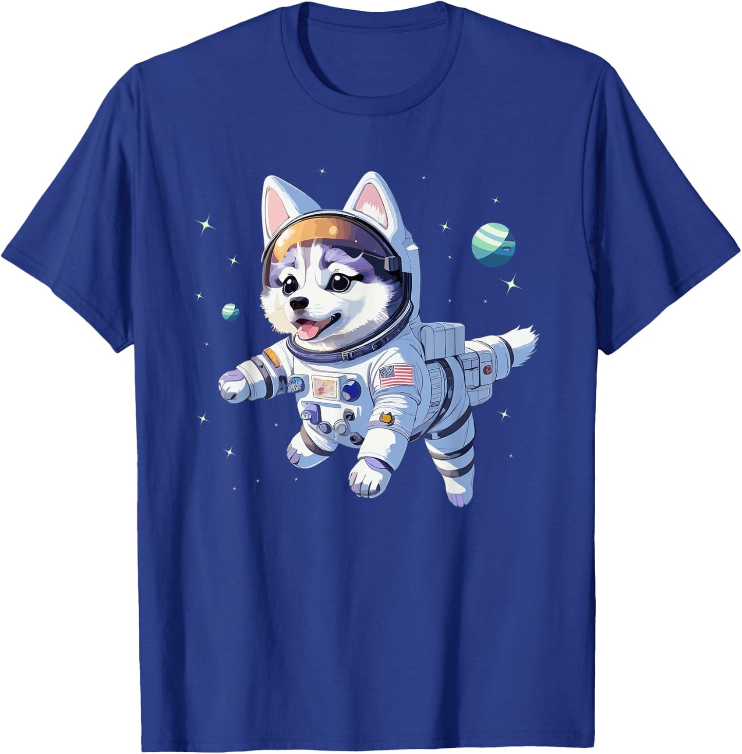 Space Dog Siberian Husky Cute Puppy Astronaut Galaxy Graphic T-Shirt - T-Shirt | Royal
