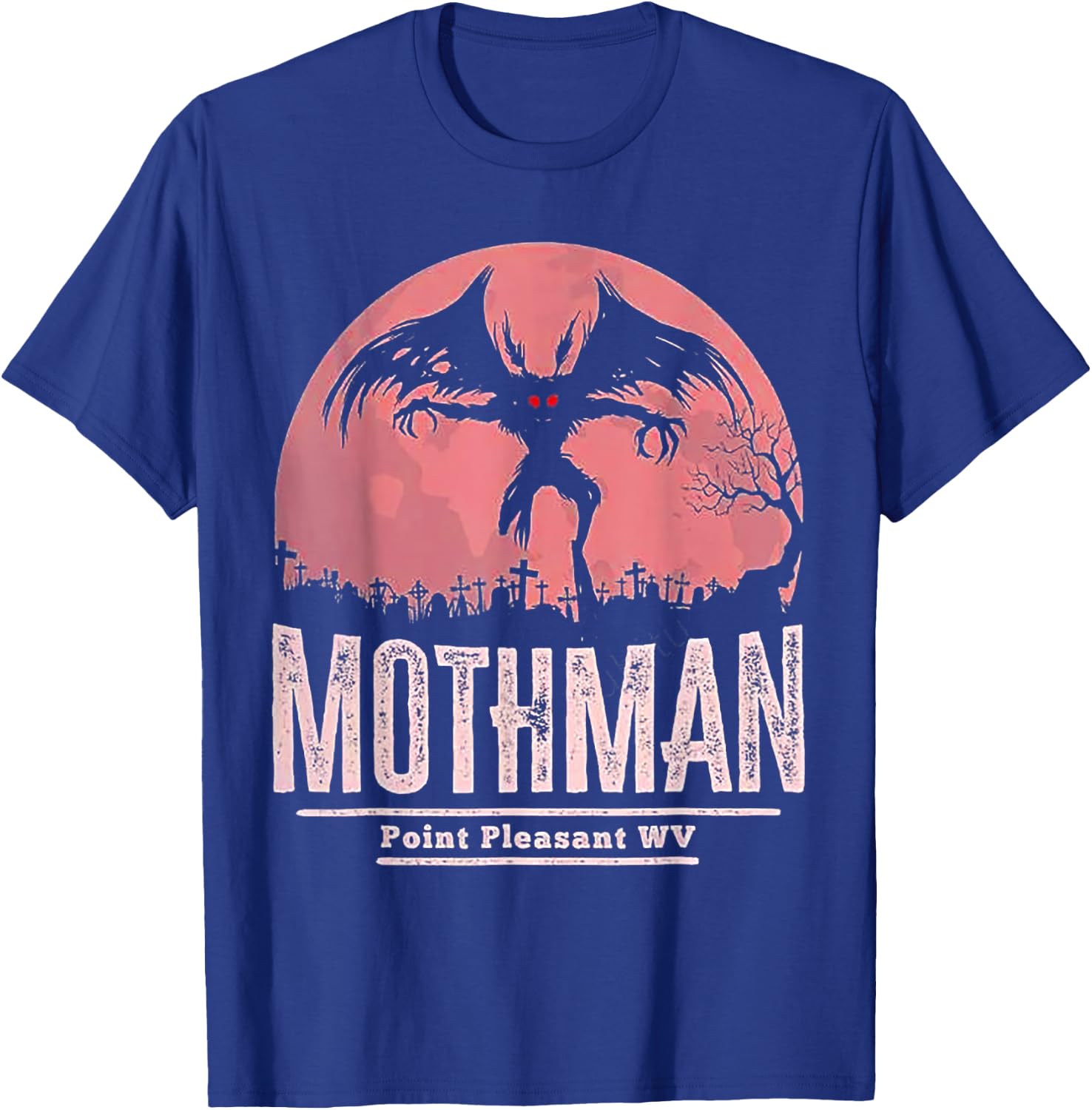 Funny Mothman Cryptid Point Pleasant WV - Kids Black Cotton Blend Classic Fit Short Sleeve - Small T-Shirt - T-Shirt | Royal