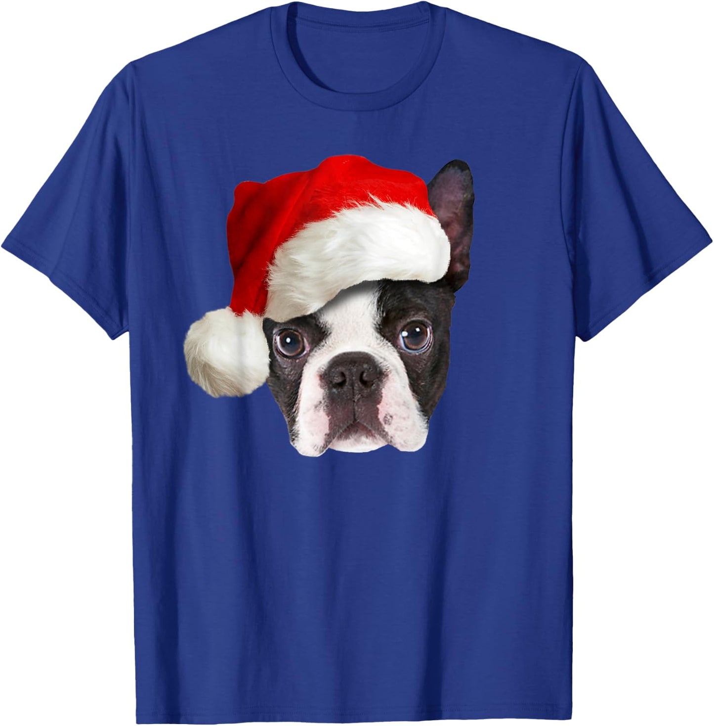 Funny Boston Terrier Christmas Santa Claus Hat Dog Puppy T-Shirt - T-Shirt | Royal