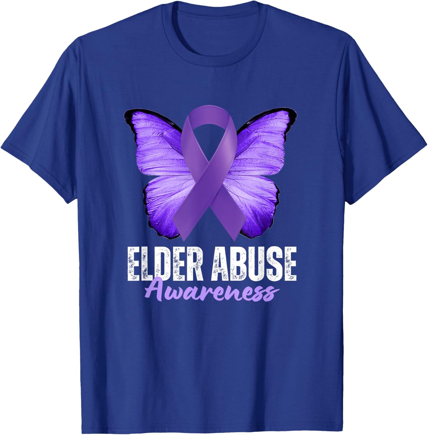 Elder Abuse Awareness Month Purple Butterfly Ribbon T-Shirt - T-Shirt | Royal