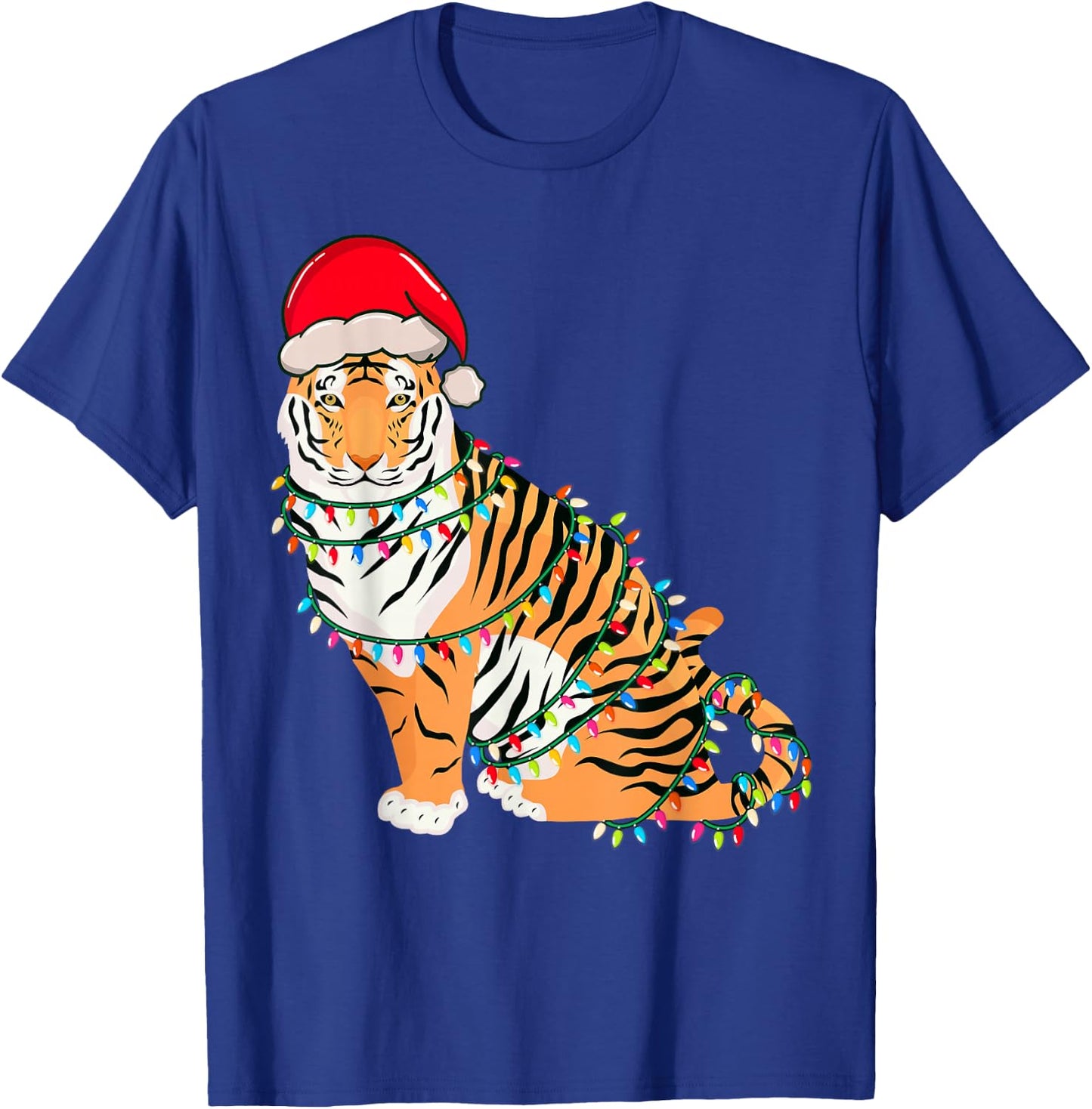 Christmas Lights Tiger Wearing Xmas Hat - Tiger Lover T-Shirt - T-Shirt | Royal