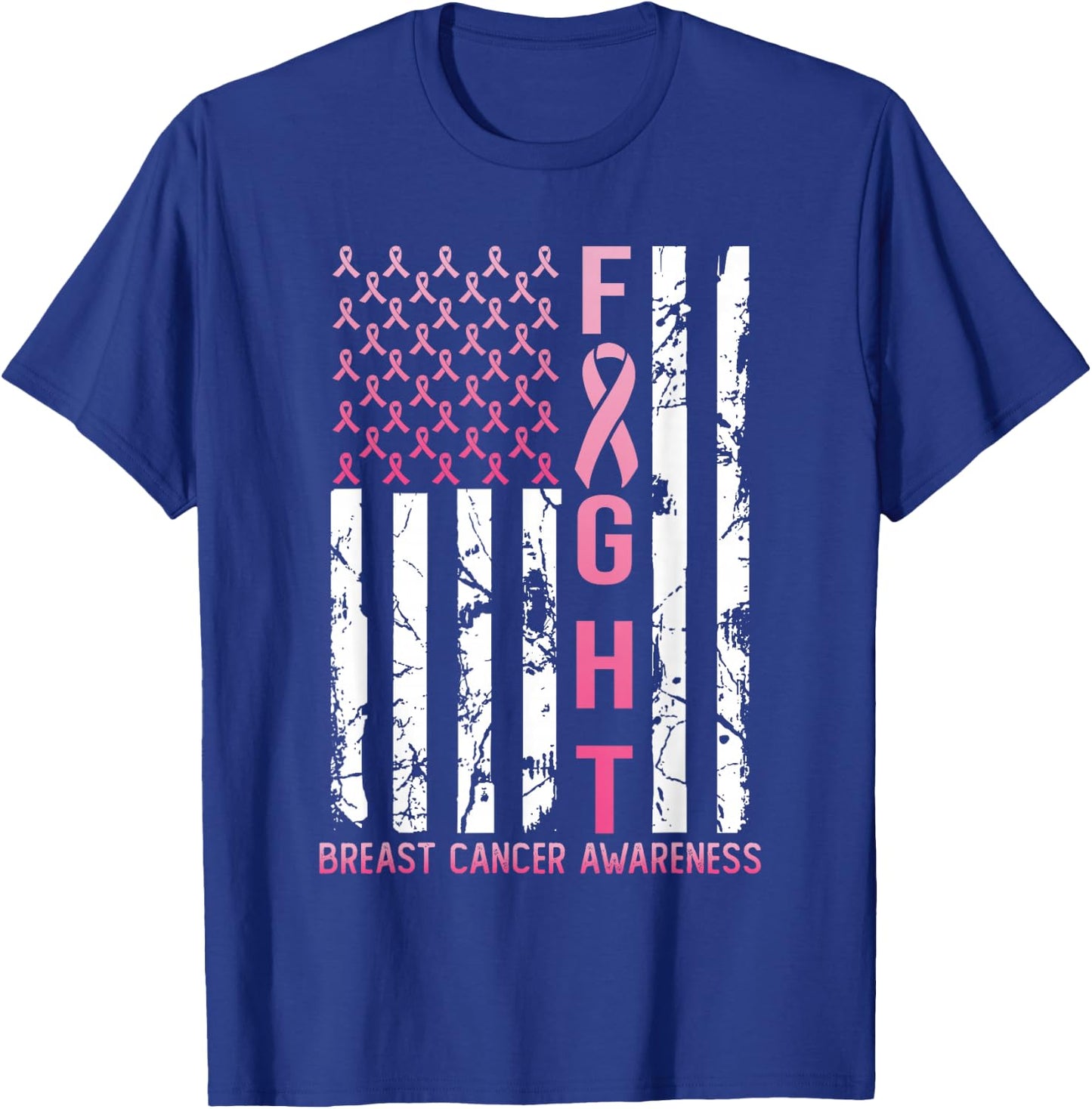 USA Pink Flag Breast Cancer Awareness Month October T-Shirt - T-Shirt | Royal