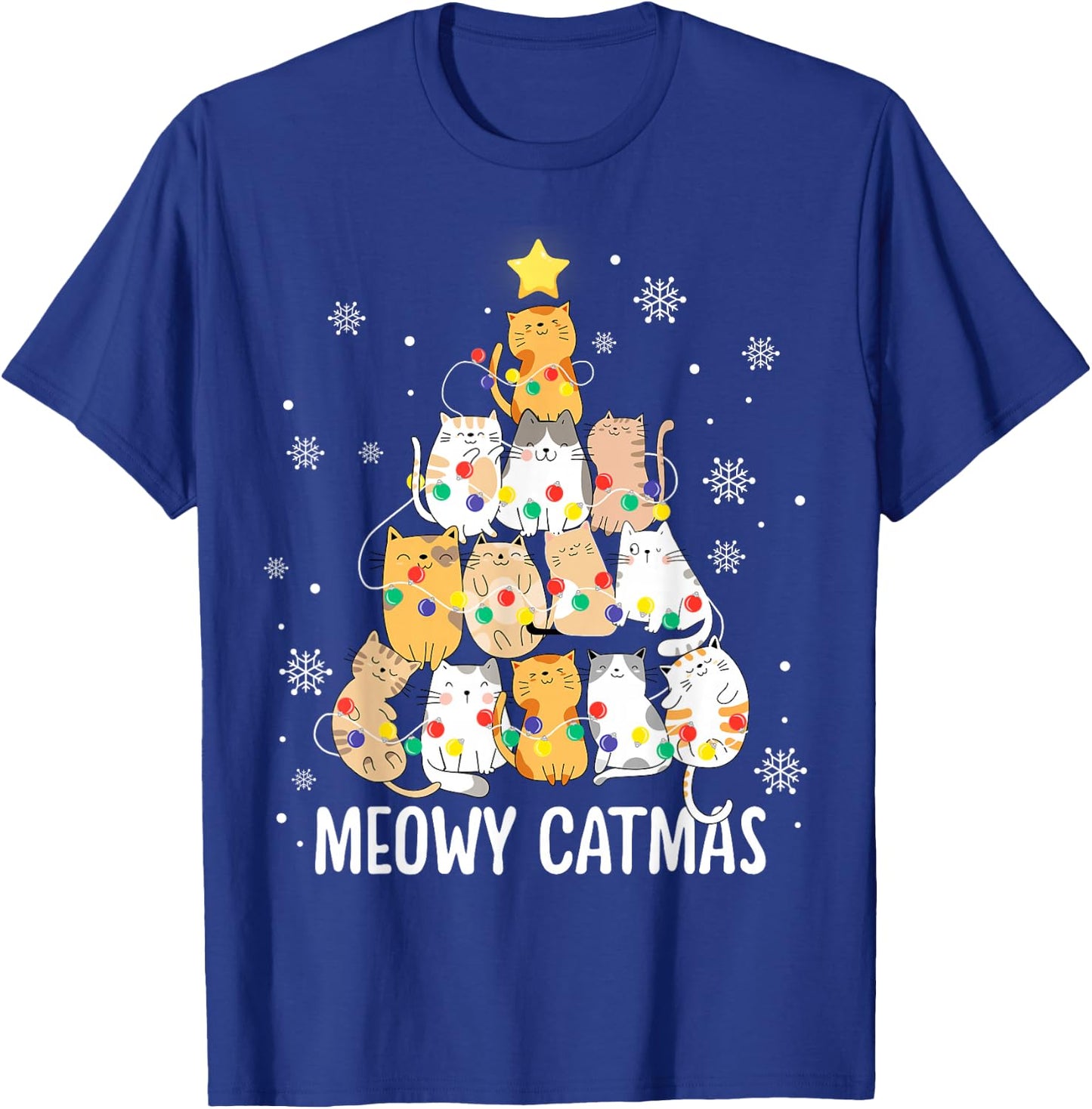 Meowy Catmas Cat Christmas Tree Lights Kitten Xmas Cat Lover T-Shirt - T-Shirt | Royal