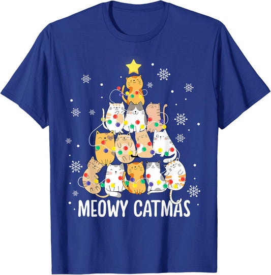 Meowy Catmas Cat Christmas Tree Lights Kitten Xmas Cat Lover T-Shirt - T-Shirt | Royal