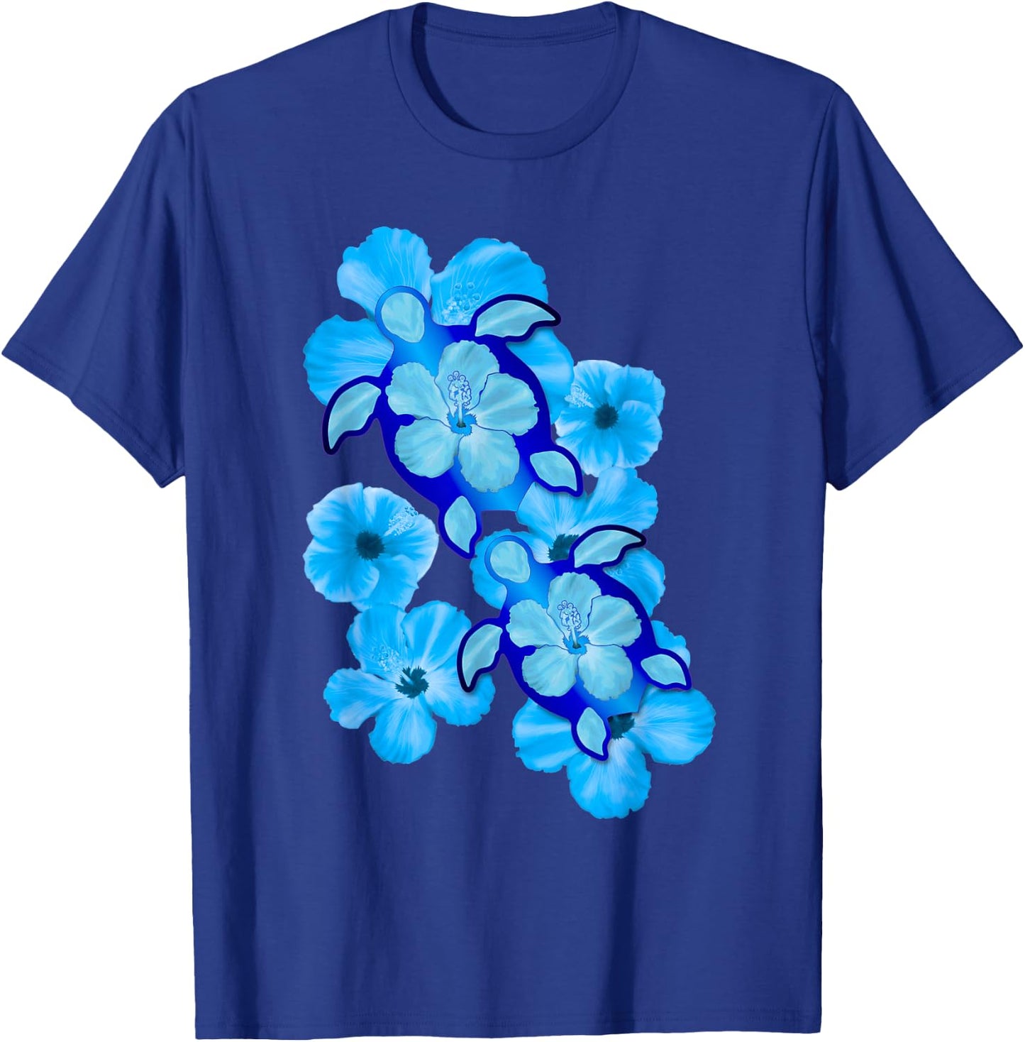 Hawaiian Sea Turtles Hibiscus Flowers T-Shirt - T-Shirt | Royal