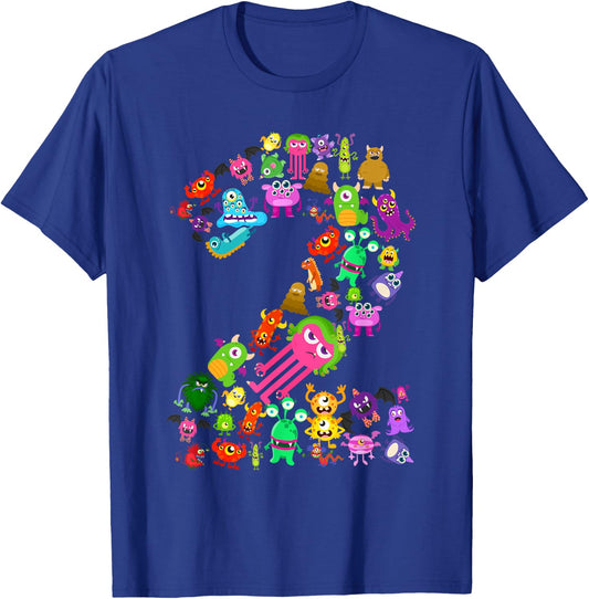 Little Monster 2 Two Years Old Kid 2nd Birthday Party Aliens T-Shirt - T-Shirt | Royal