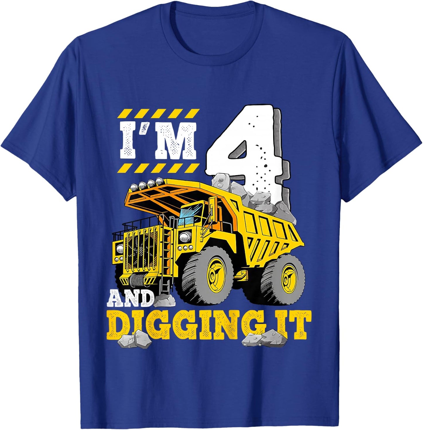 Kids Four 4th Birthday Construction Truck 4yr Boy 4 Years Old T-Shirt - T-Shirt | Royal